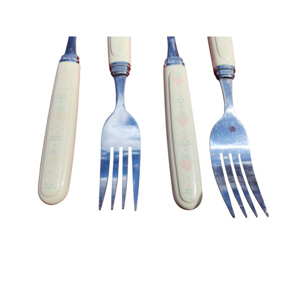 4 Corelle by Coring Forever Yours Stainless Forks Flatware Plastic MCM 8" VTG - Picture 6 of 8